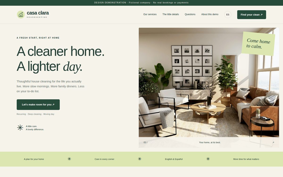 Casa Clara — home cleaning website demo